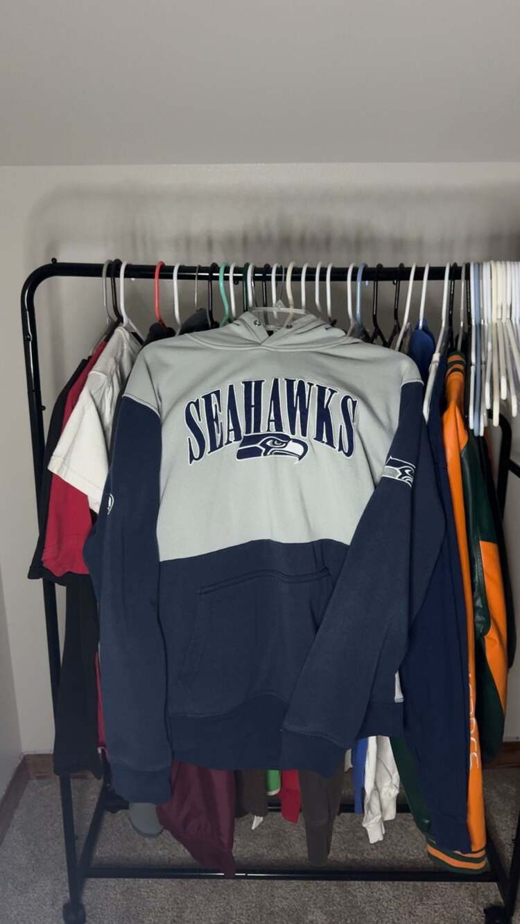 NFL Team Apparel Seattle Seahawks Two-Tone Pullover Hoodie Grey and Navy Blue